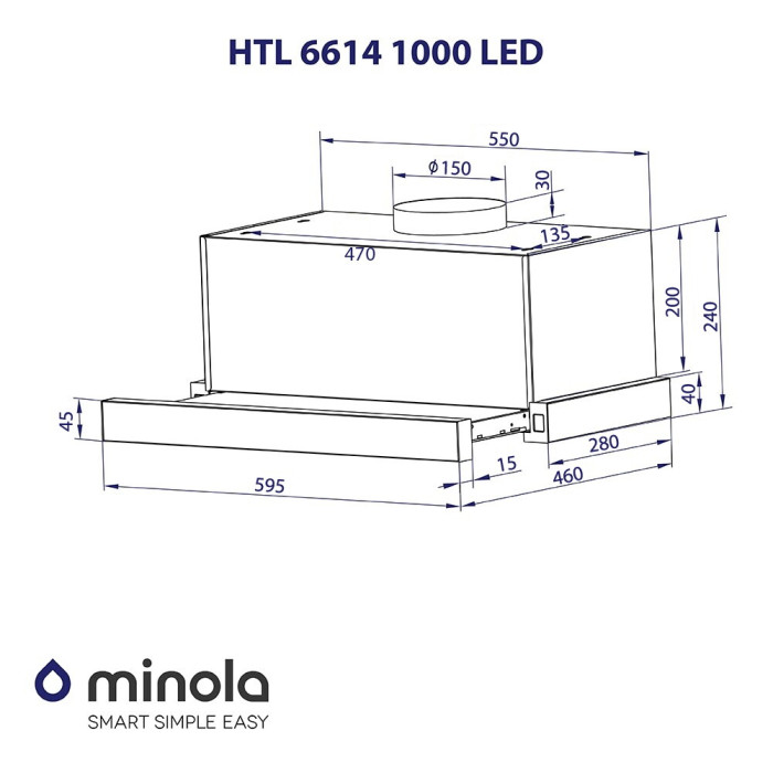 Витяжка телескопічна MINOLA HTL 6614 WH 1000 LED