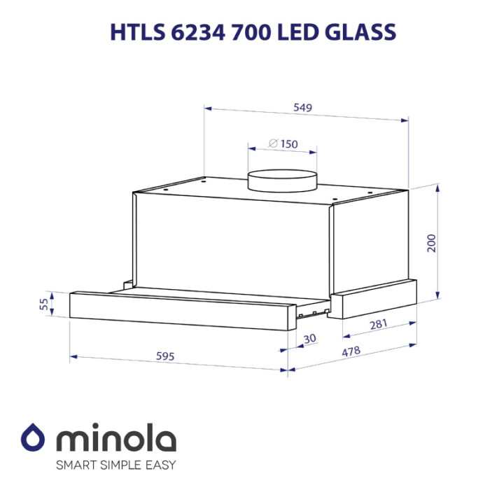Витяжка телескопічна MINOLA HTLS 6234 BL 700 LED GLASS