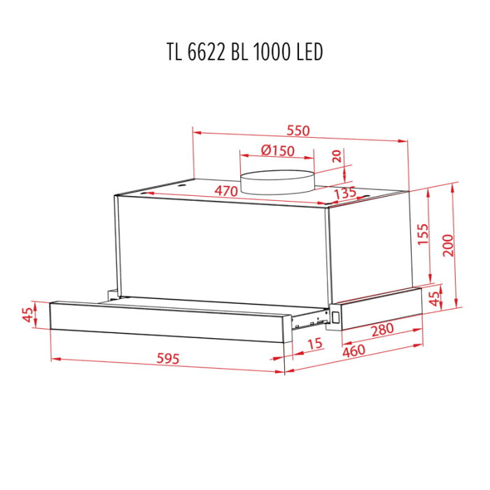 Витяжка телескопічна PERFELLI TL 6622 BL 1000 LED