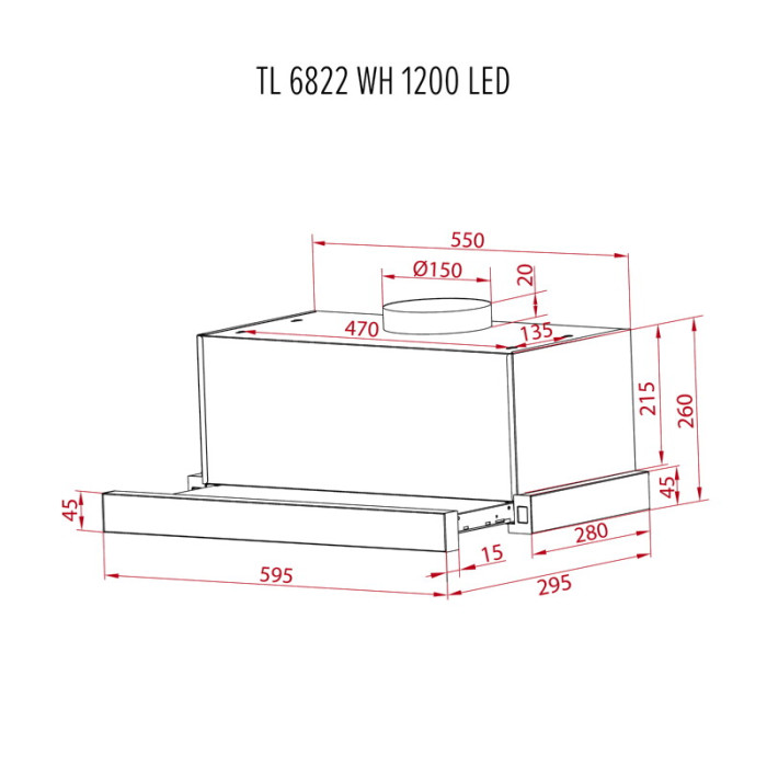 Витяжка телескопічна PERFELLI TL 6822 WH 1200 LED
